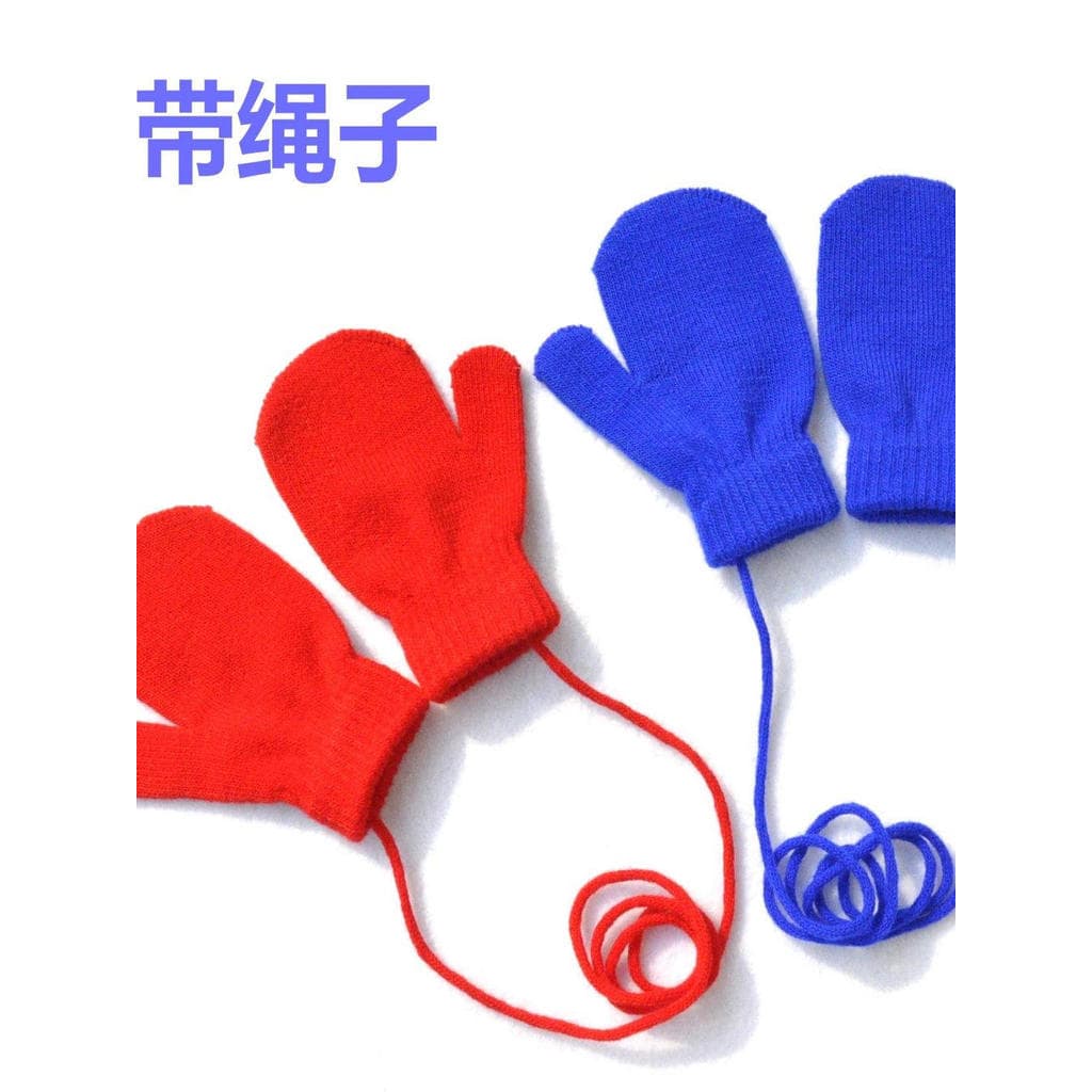 Crianças inverno quente luvas de malha jardim de infância crianças bonito embrulho pescoço pendurado com luvas de corda