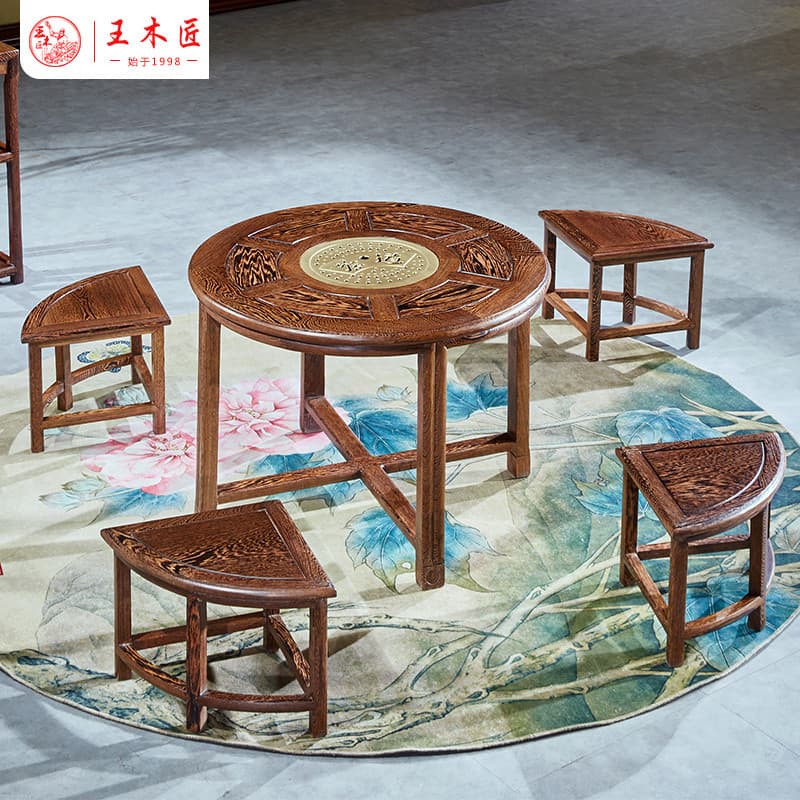 Wang carpinteiro mogno mesa de chá cadeira combinação madeira maciça wengué pequeno apartamento sala estar varanda Kung