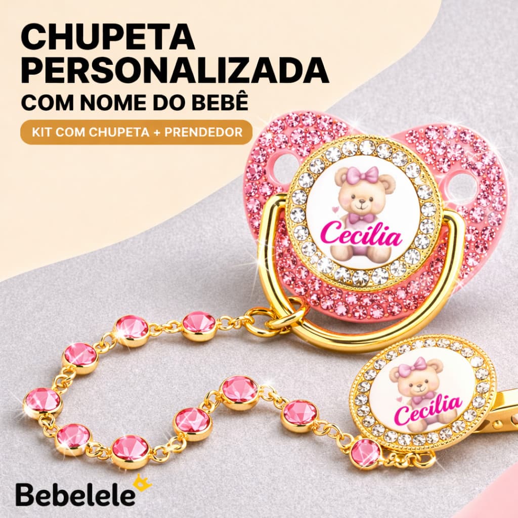 Chupeta para bebé menina, nome e foto personalizados, prendedor de chupeta/corrente de chupeta
