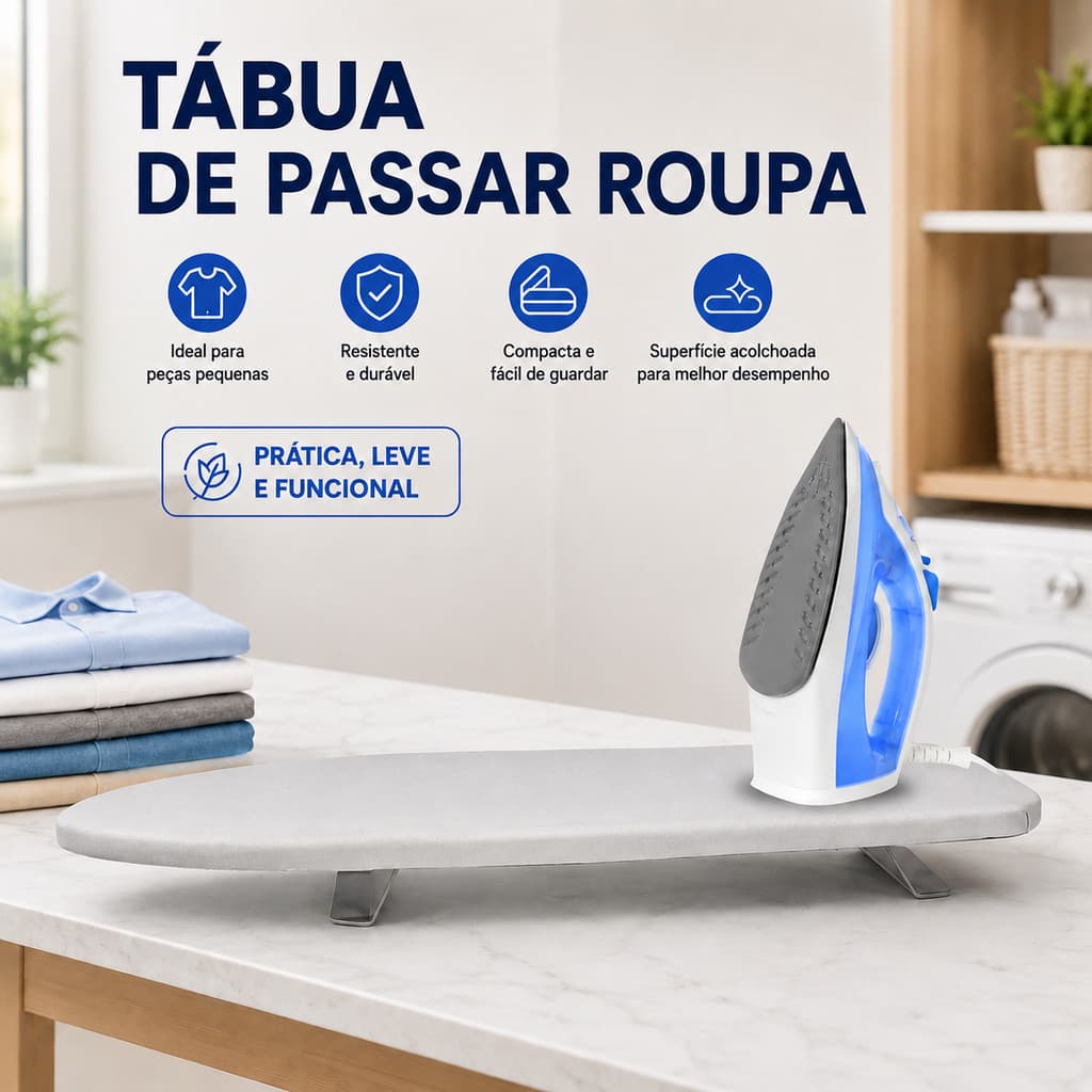 Mesa Tabua de Passar Roupa Portátil Passadeira Pé Reforçado Tecido Térmico