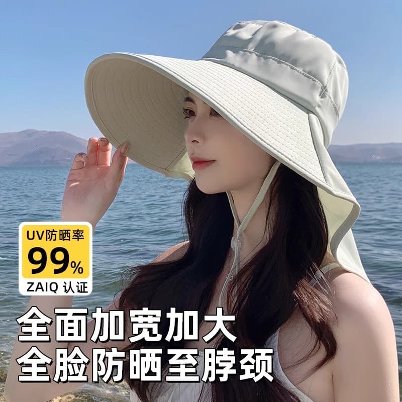 Proteção solar feminino seda gelo aba grande chapéu de sol Anti-ultravioleta montanhismo balde chapéu pescoço proteção x