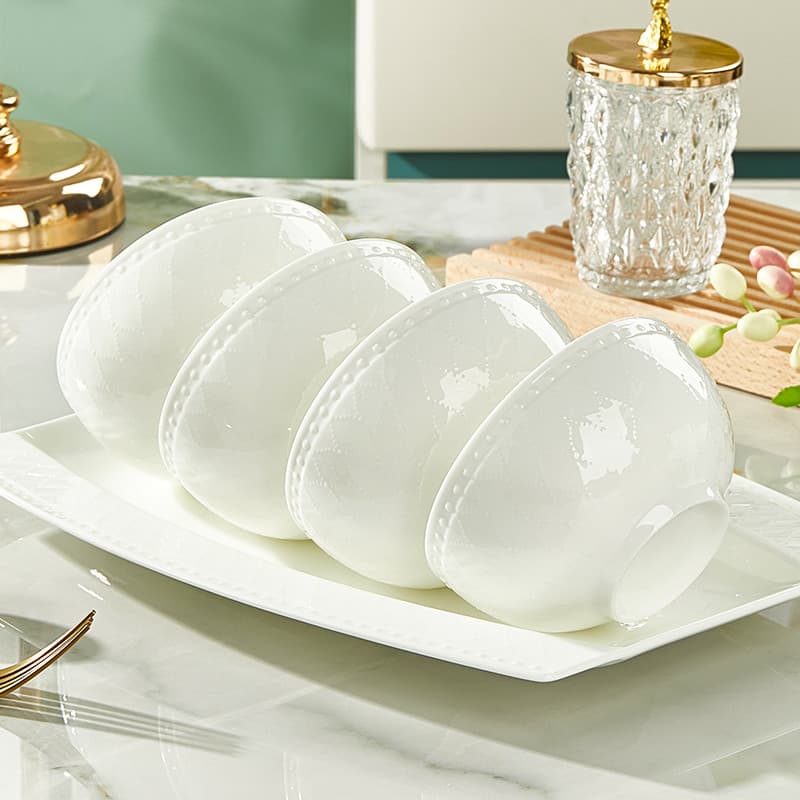 Osso China tigela talheres tigela única casa cerâmica arroz tigela prato branco puro High-End requintado talheres prato