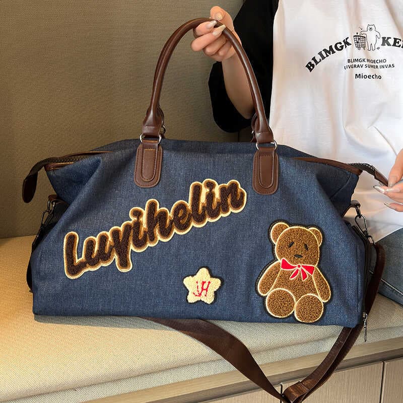 Bolsa de viagem jeans feminina, bolsa de viagem de curta distância, grande capacidade, Casual, armazenamento, bolsa de m