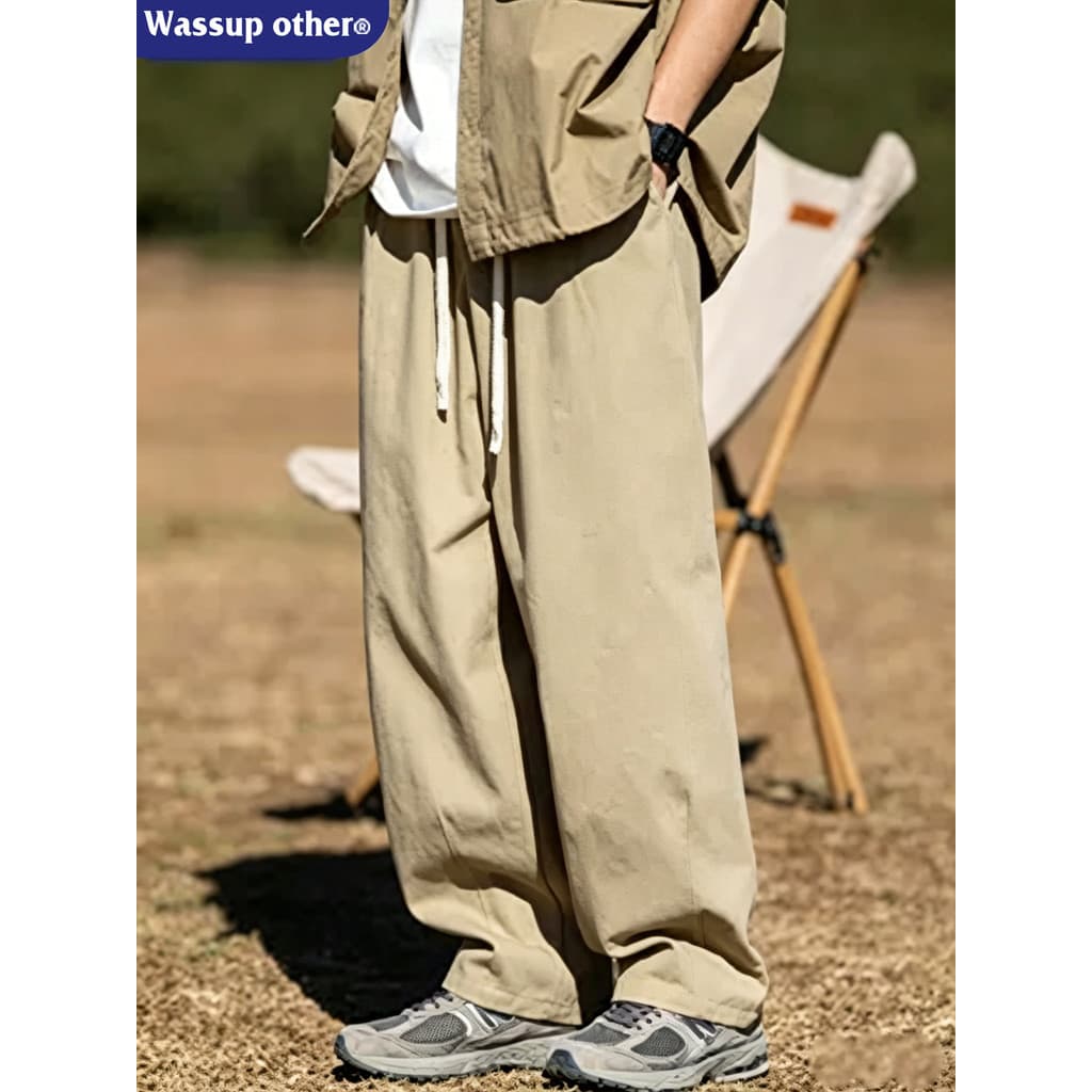 WASSUP Calças masculinas cáqui macacão masculino verão 2025 novo estilo reto perna larga calças casuais masculinas