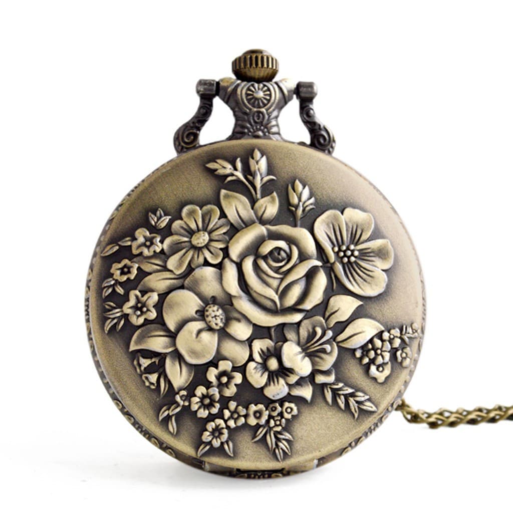 Relógio de pulso de quartzo masculino/feminino com pulseira floral vintage e uma bolsa para meninas.