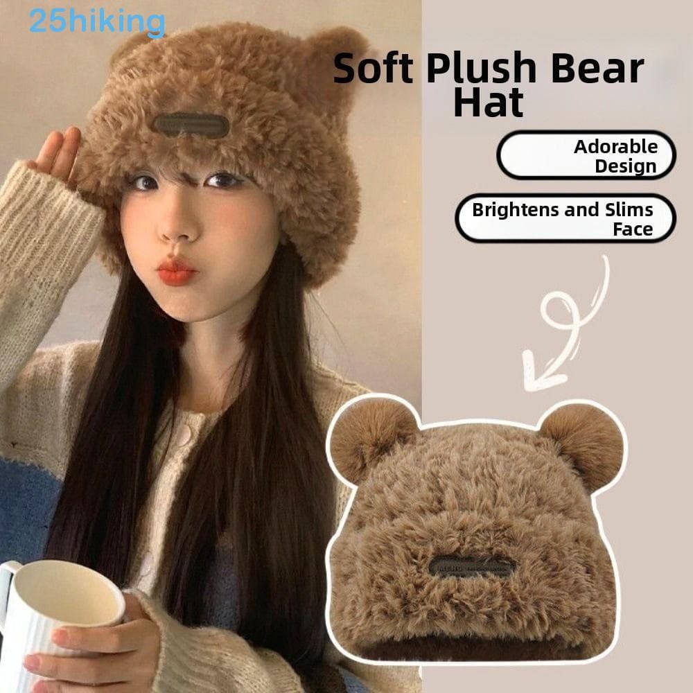 Chapéu De Pelúcia De Urso De Caminhada , Gorro Macio E Fofo Estilo Coreano , Chapéus De Pulôver Respiráveis À Prova De V