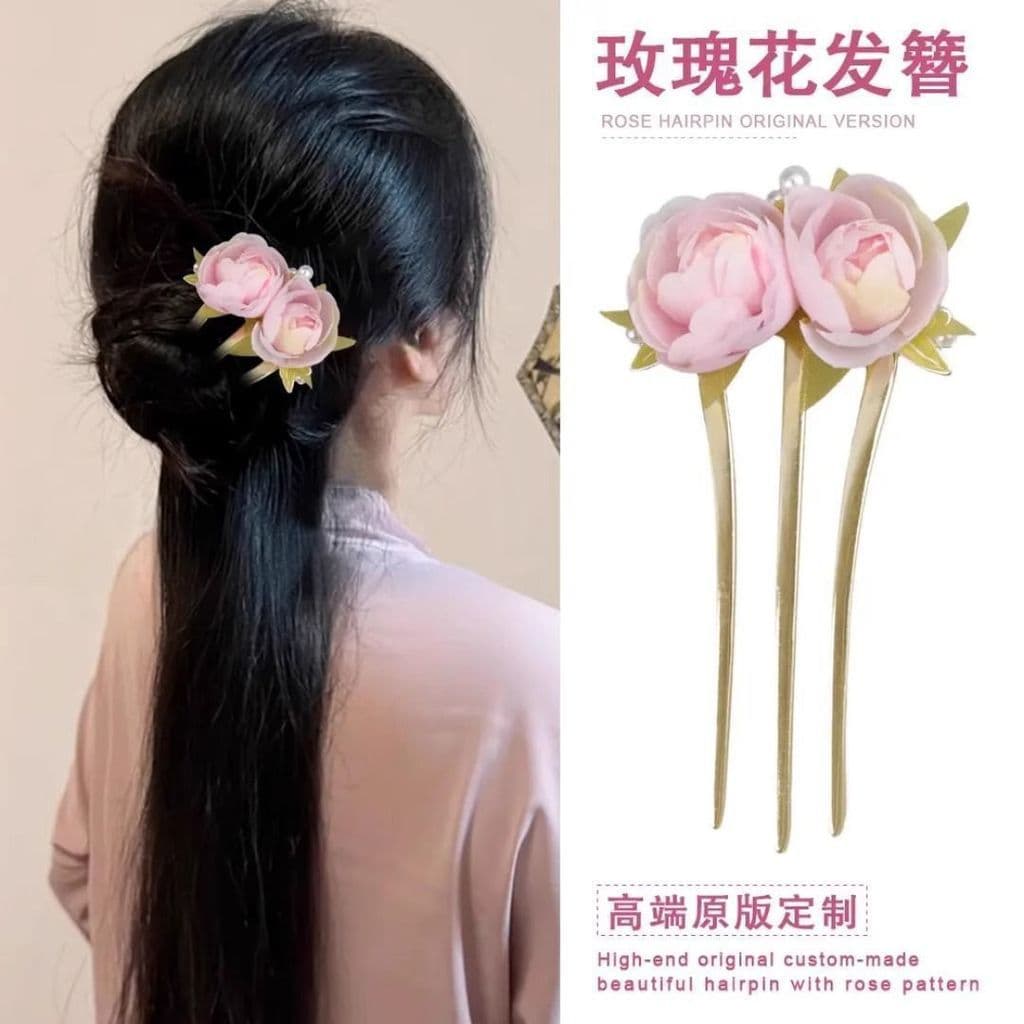 [Estoque pronto] Pente de três dentes grampo de cabelo feminino novo estilo chinês temperamento suave peônia flor contas