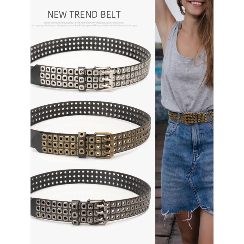 Rock Punk estilo rebites perfurado ar olho cinto masculino feminino mesmo estilo Hip Hop namorado estilo na moda Jeans