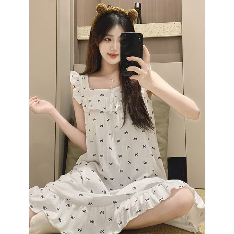Sling Nightdress feminino verão puro algodão 2025 novo estilo verão colete de renda com almofada no peito princesa pijam