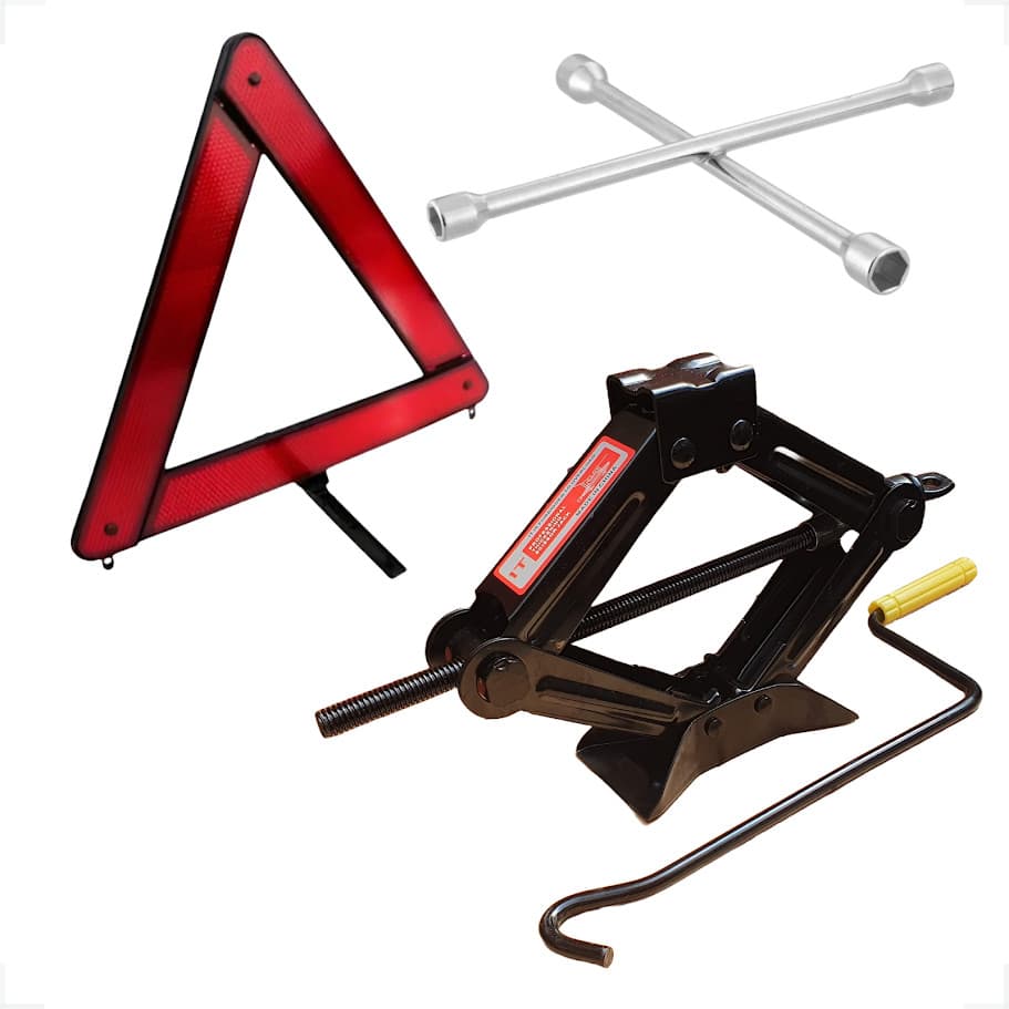 Kit Macaco 1 Ton + Triângulo Sinalizaçao + Chave Roda Cruz