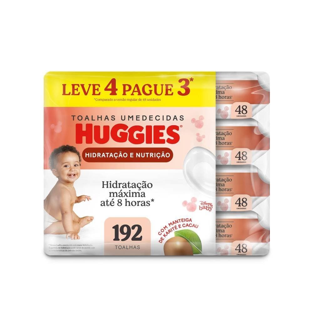 Lenços Umedecidos Huggies Hidratação E Nutrição Contra Assaduras Leve 4 Pague 3 - 192 Unidades