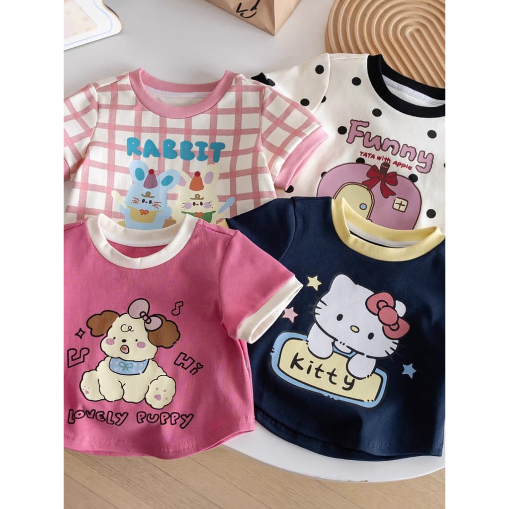 2025 verão novo estilo bonito camiseta de manga curta doce topo. roupas de gatinho moda bebê menina meia manga roupas de