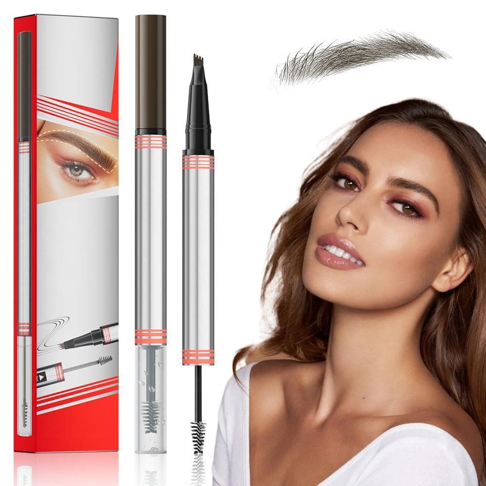 Lápis de Sobrancelha 2 em 1 com Gel, Novo Lápis de Sobrancelha 3D Microblading de Ponta Dupla 2024 com 4 Pontas e Pincel