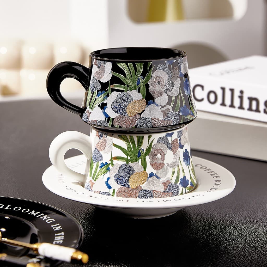 High-End xícara de cerâmica xícara de café pires conjunto Designer cooperação estilo influenciador conjunto de chá da ta