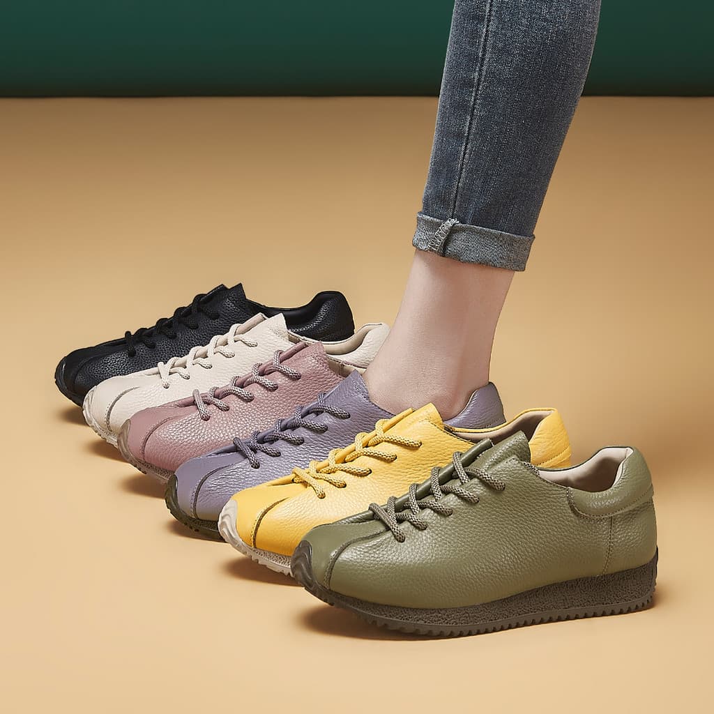 Camada superior sapatos femininos de couro primavera novo estilo moda tendência All-Match tênis casuais senhoras de sola