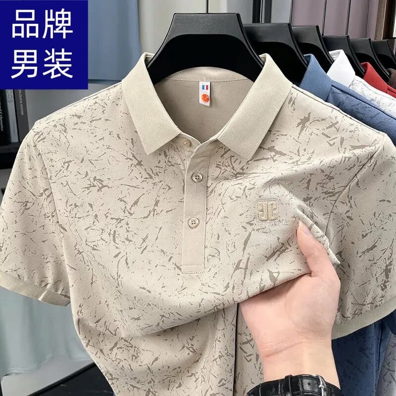 Marca de verão novo estilo masculino impresso camisa polo de manga curta All-Match Casual lapela de manga curta camiseta