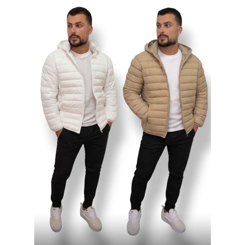Jaqueta Masculina Puffer Gominho com Capuz Removível Impermeável Leve e Quente Inverno