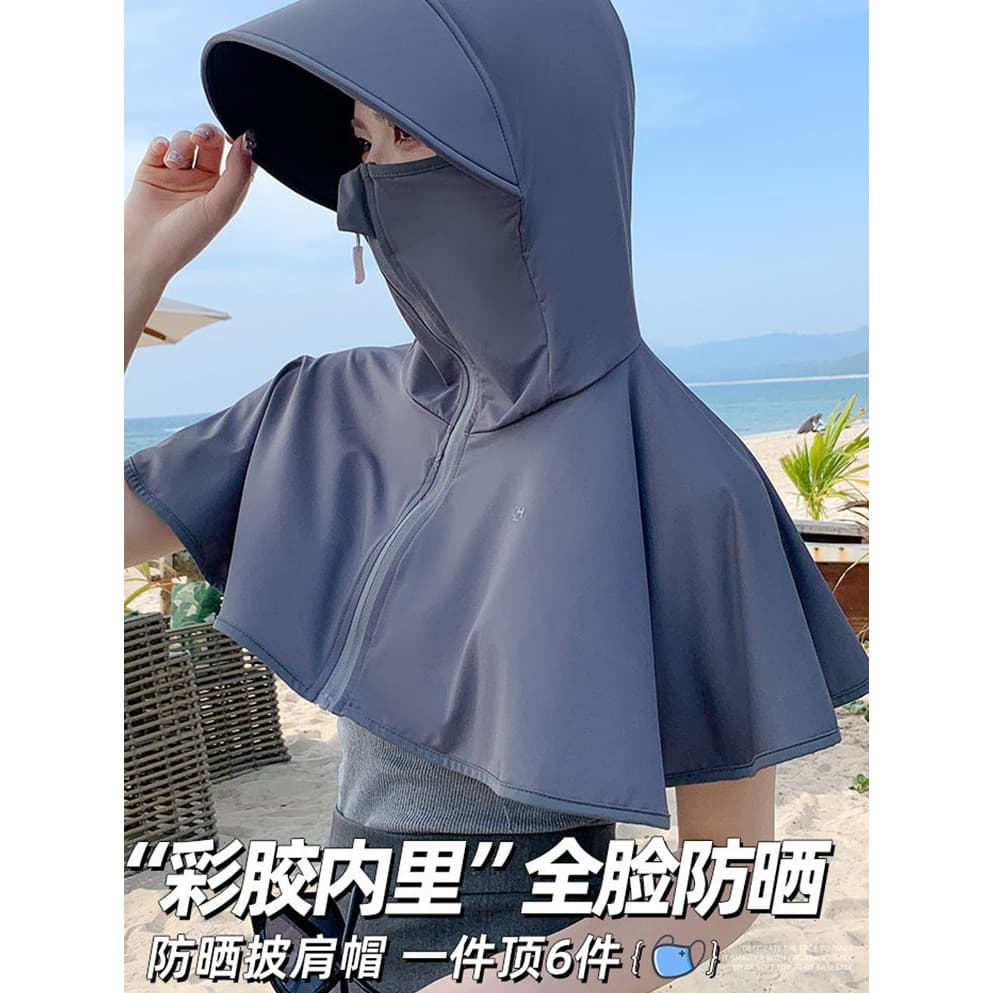 Máscara protetora solar de seda gelo feminina estilo manto de verão com capuz aba grande protetor solar roupas soltas xa