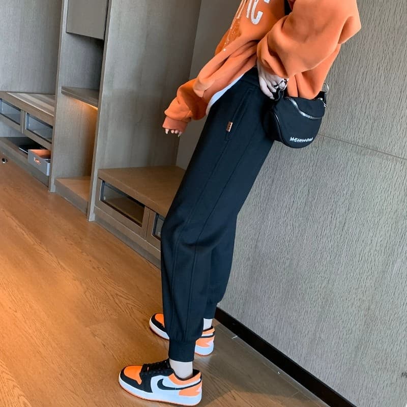 Calças esportivas cinza forro de lã feminino engrossado Casual Harem Leggings 2023 novo estilo cintura alta mais magro o