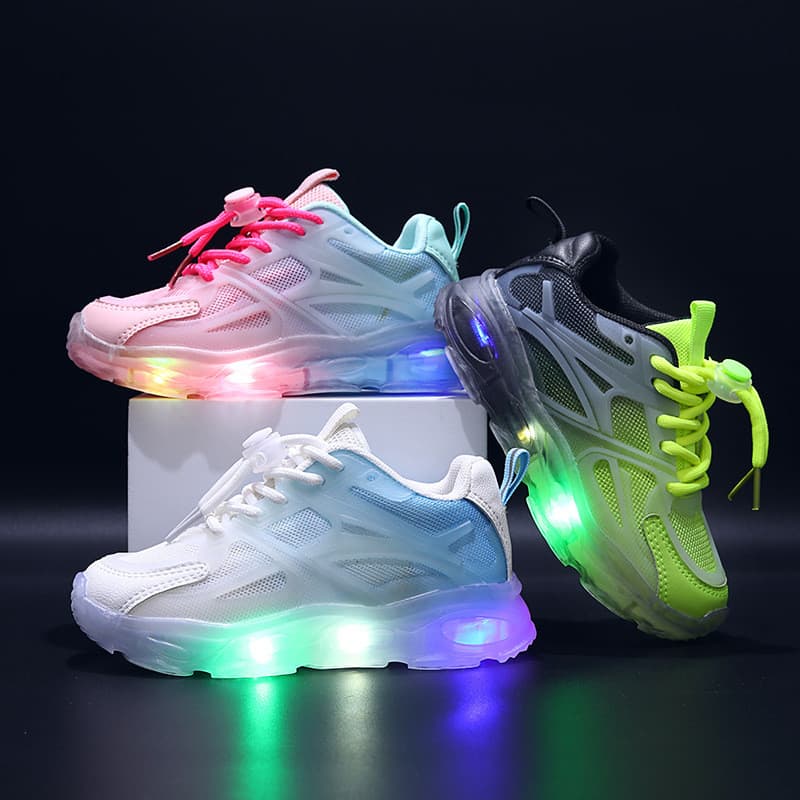 2026 novo estilo meninas malha com luz papai sapatos crianças casuais tênis respiráveis meninos com luz luminosa sapatos
