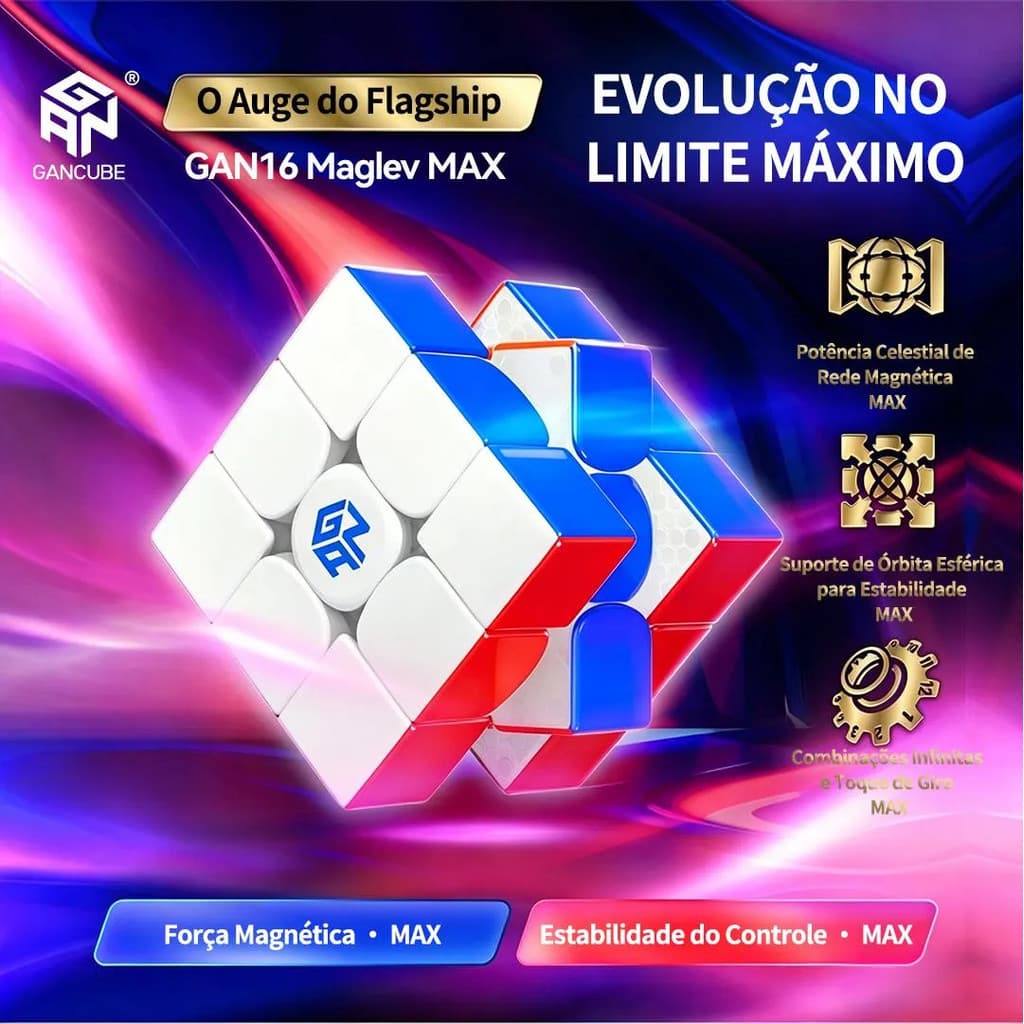 Cubo Mágico 3x3 GAN16 Maglev MAX Levitação Magnética, Ajustável, Cubo Profissional para Competição Oficial WCA