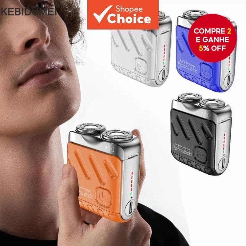 Mini Barbeador Elétrico Masculino IPX7 à Prova d'Água Recarregável Tipo-C Mini Barbeador Rotativo Portátil Ferramenta