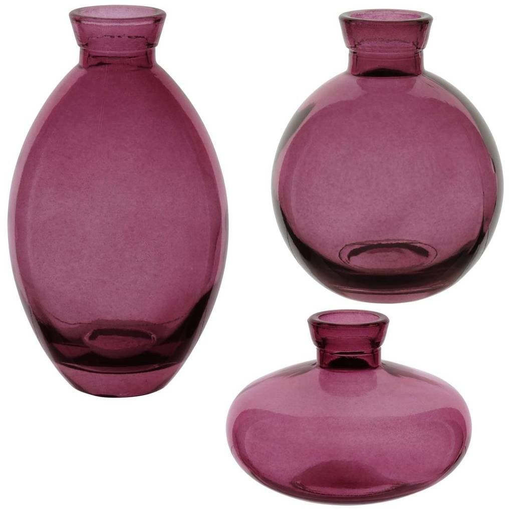 Kit 3 Vasos Decorativo Enfeite Vasinhos Garrafa Home&Co Vidro Roxo Flores Planta Suculenta Sala