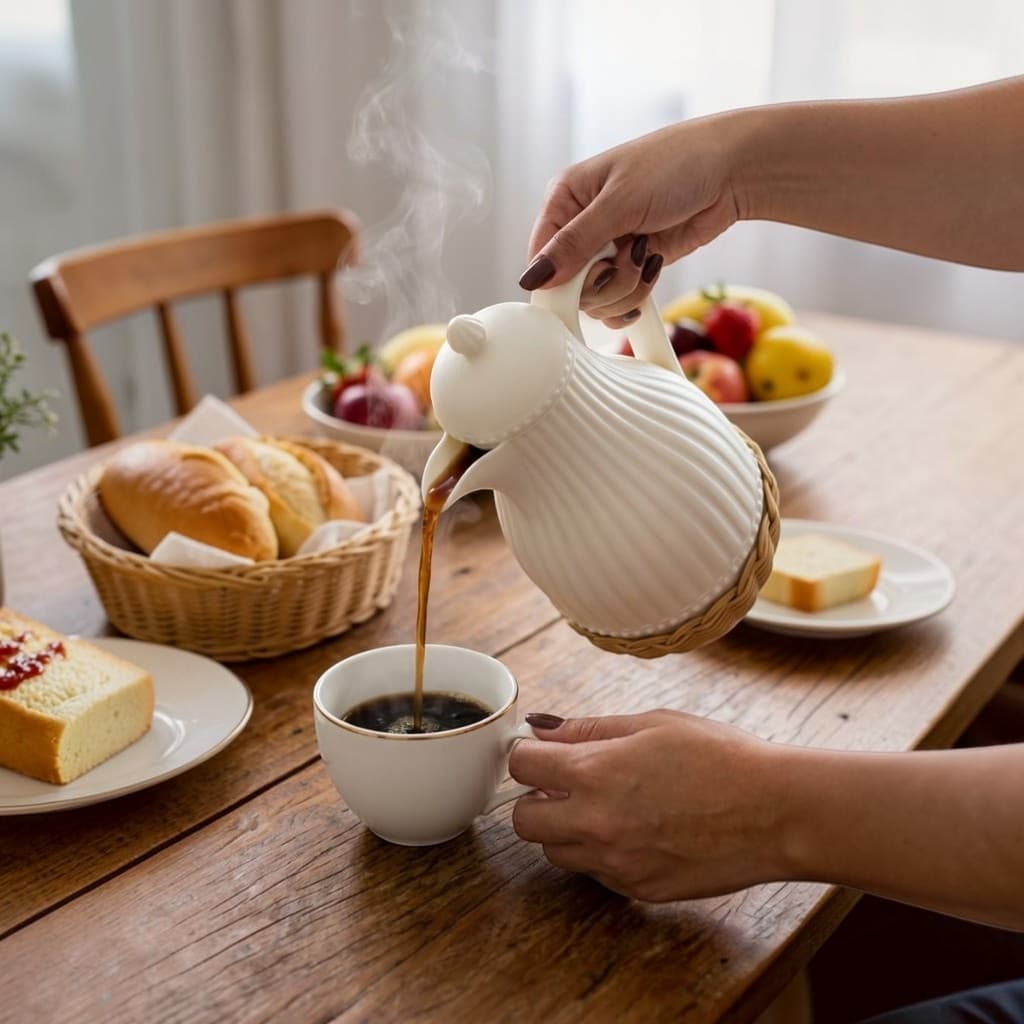 Garrafa Térmica Perolada e Borda de Rattan 1 Litro Para Café e Chá