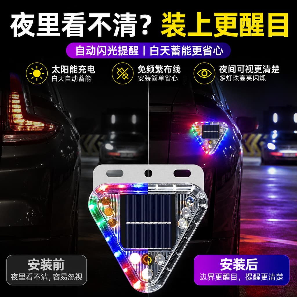 Novo estilo de luz estroboscópica de advertência Solar Anti-rastreamento luz piscante forte caminhão noite luz traseira