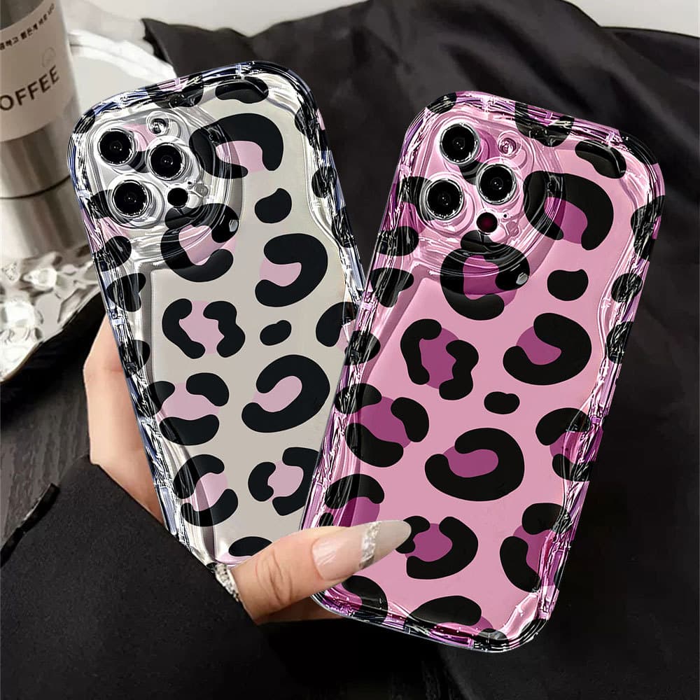 Capa De Telefone Ondulada Transparente , À Prova De Choque Com Estampa De Leopardo Rosa Para iPhone 17 Pro Max 17Air 16