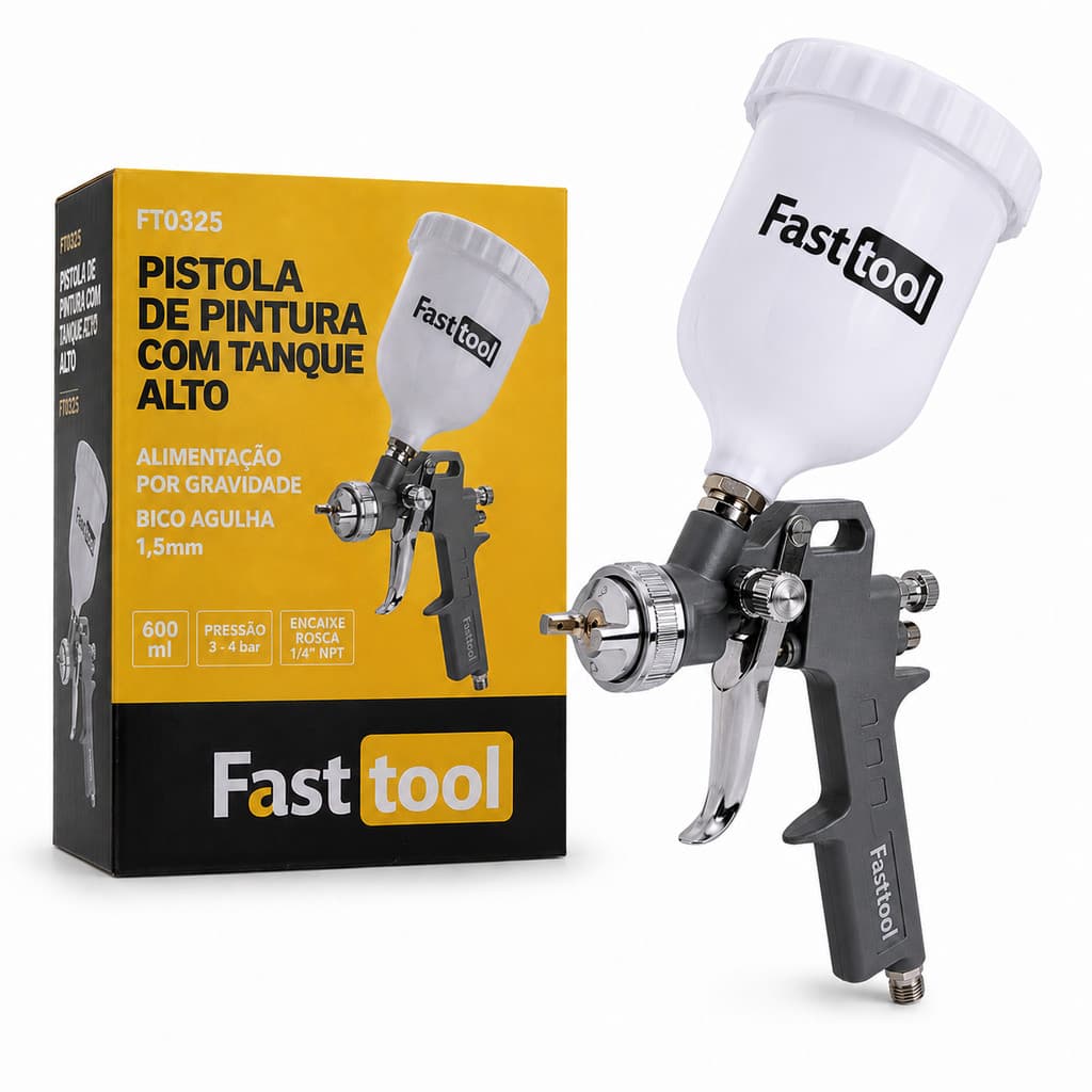 Pistola De Pintura Tanque Alto Gravidade 600Ml Bico 1.5Mm