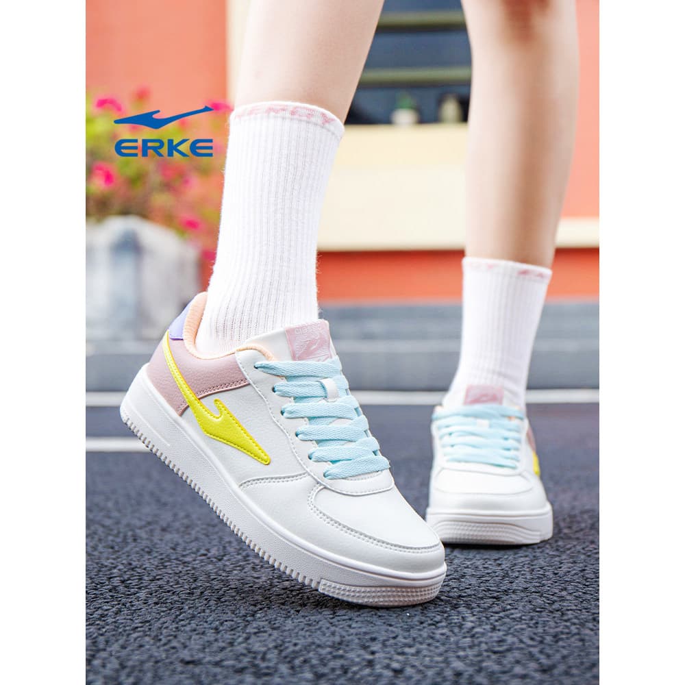 Hongxing Erke Sapatos Brancos Feminino Casal Estilo Força Aérea No. 1 oficial carro-chefe sapatos casuais novos tênis Al