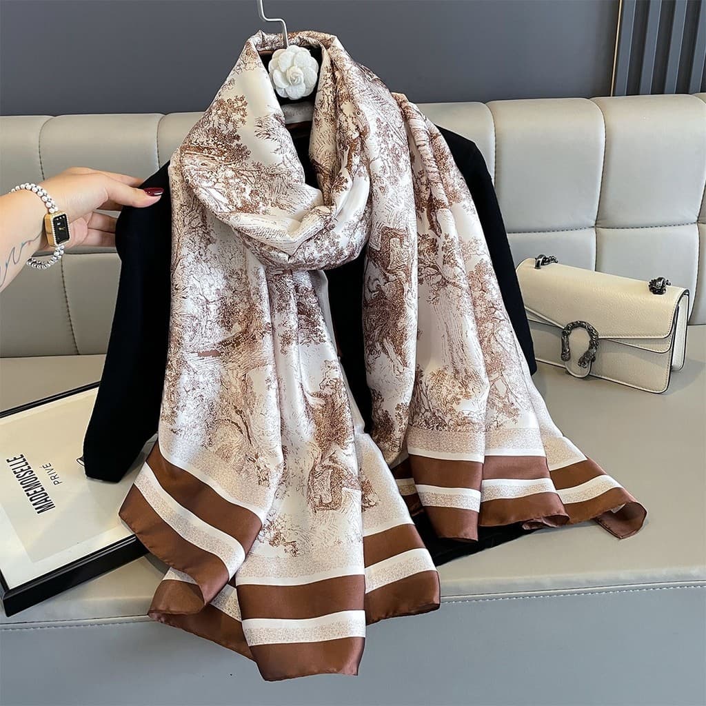 Novo leve estilo europeu impresso longo lenço de seda luz luxo Animal selva xadrez moda All-Match pescoço proteção cache