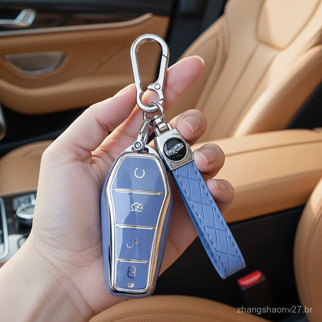 Capa de Chave com Controle Remoto e Chaveiro para BYD Song Plus, Atto 3, Han EV, Tang AZIJ