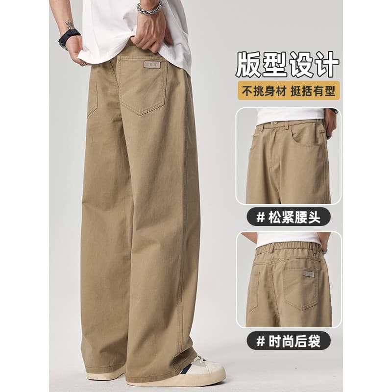 Playboy cáqui calças casuais masculinas 2025 primavera outono novo estilo puro algodão calças retas soltas macacão de pe