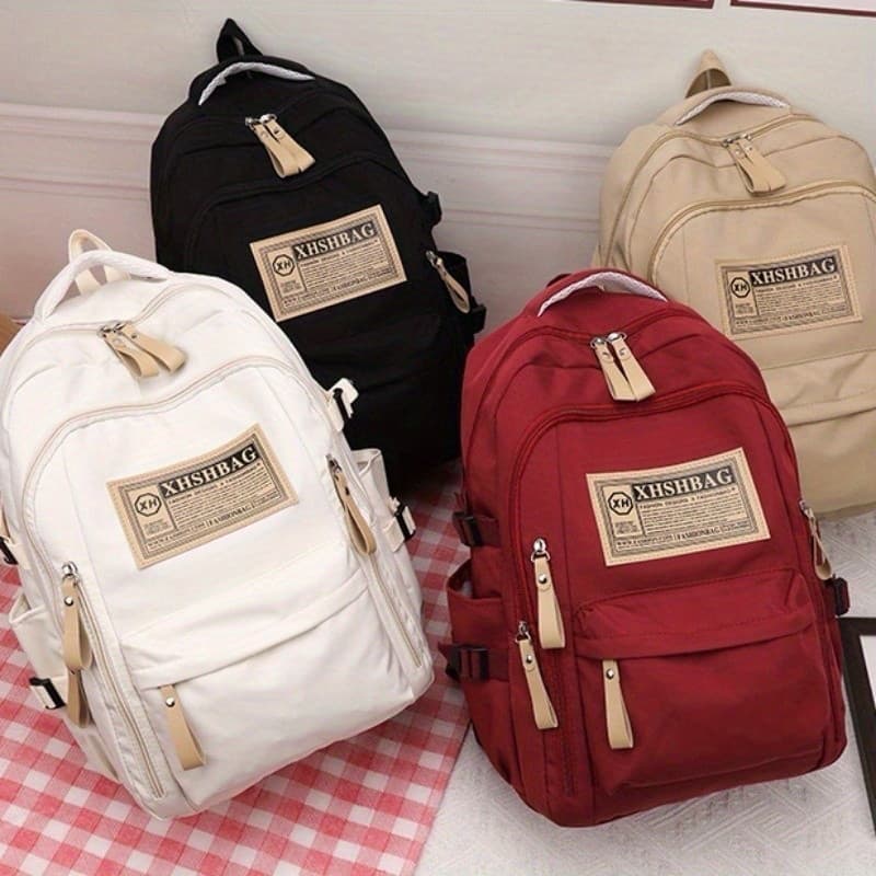 Mochila Feminina Grande Capacidade Nylon Poliéster Forrada com Zíper e Alças Duplas