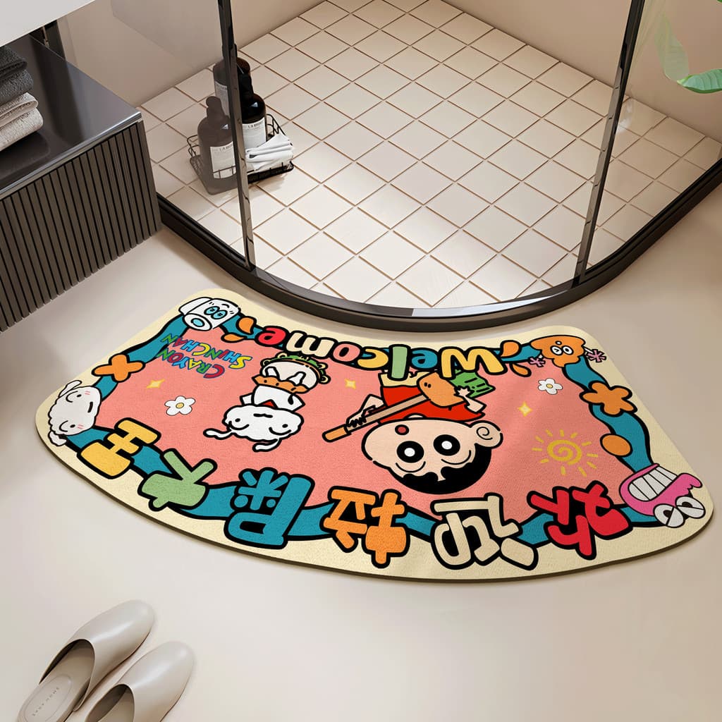 Tapete de chão curvo de desenho animado, tapete absorvente de lama de diatomáceas, porta de banheiro, antiderrapante, an