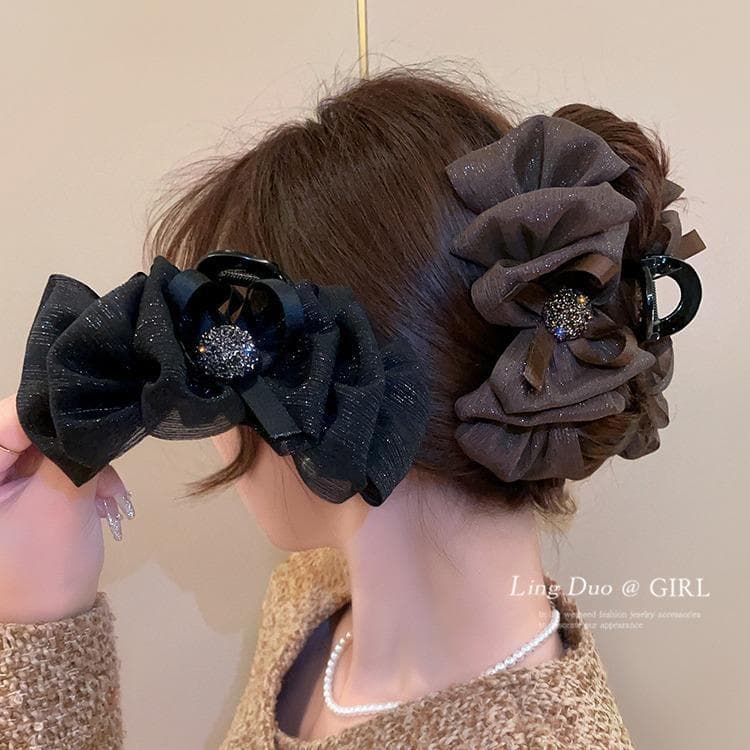 Caramelo cacau neve gaze grande garra clipe volta cabeça Volume de cabelo mais 2024 novo estilo arco cocar High-End gram