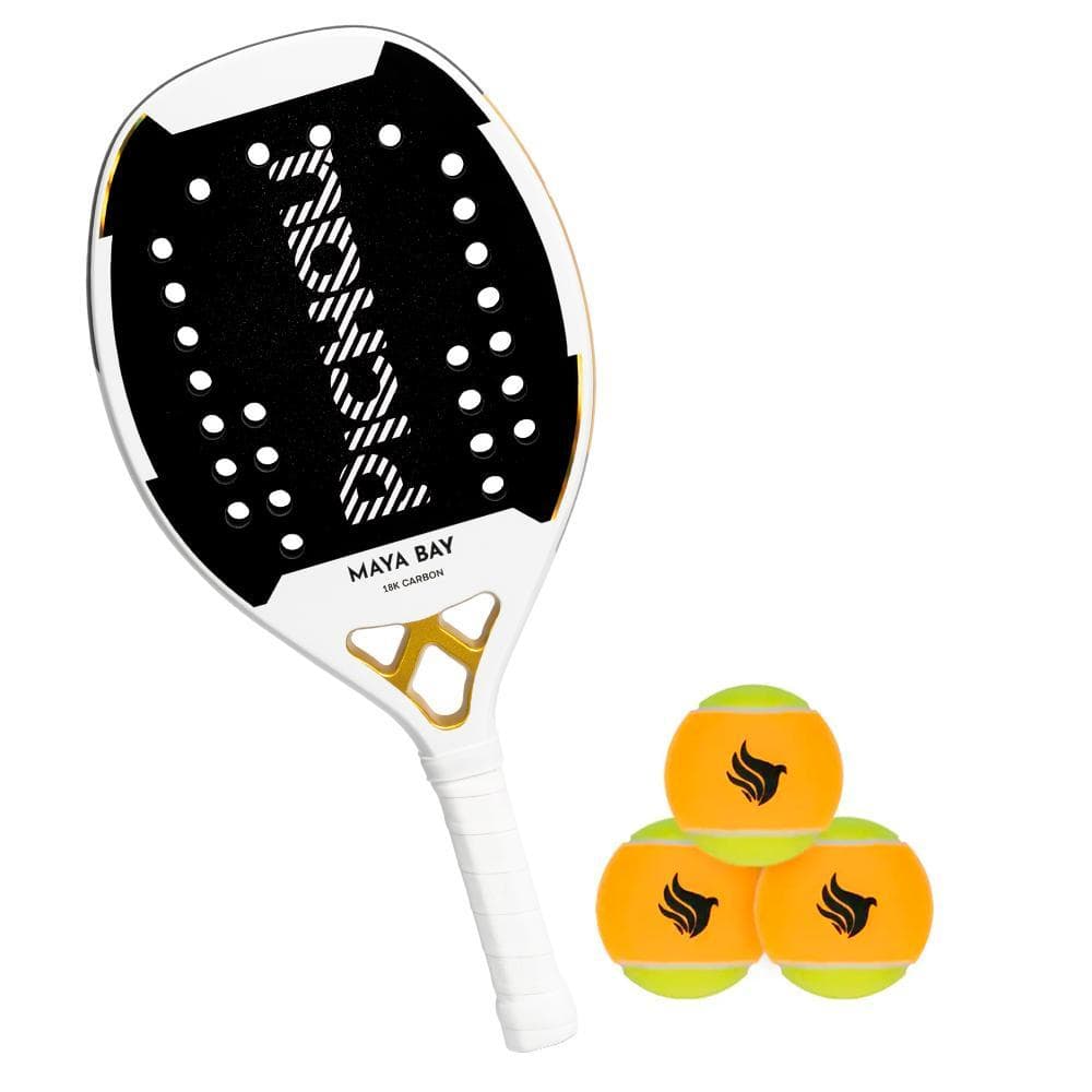 Kit Raquete de Beach Tennis Pichau Maya Bay 18K Carbon 26 Furos + Kit Bolas de Beach Tennis Pichau
