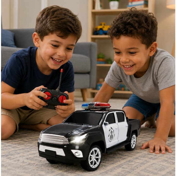 Brinquedo Caminhonete Carrinho de Policia de Controle Remoto  Com Sirene e Luzes - Envio Imediato