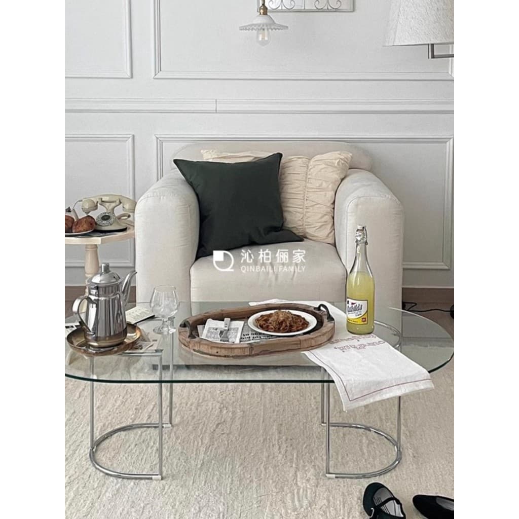 Ins estilo quarto sala de estar mesa vidro simples aço inoxidável luz luxo escritório chá mesa lateral influenciador ins