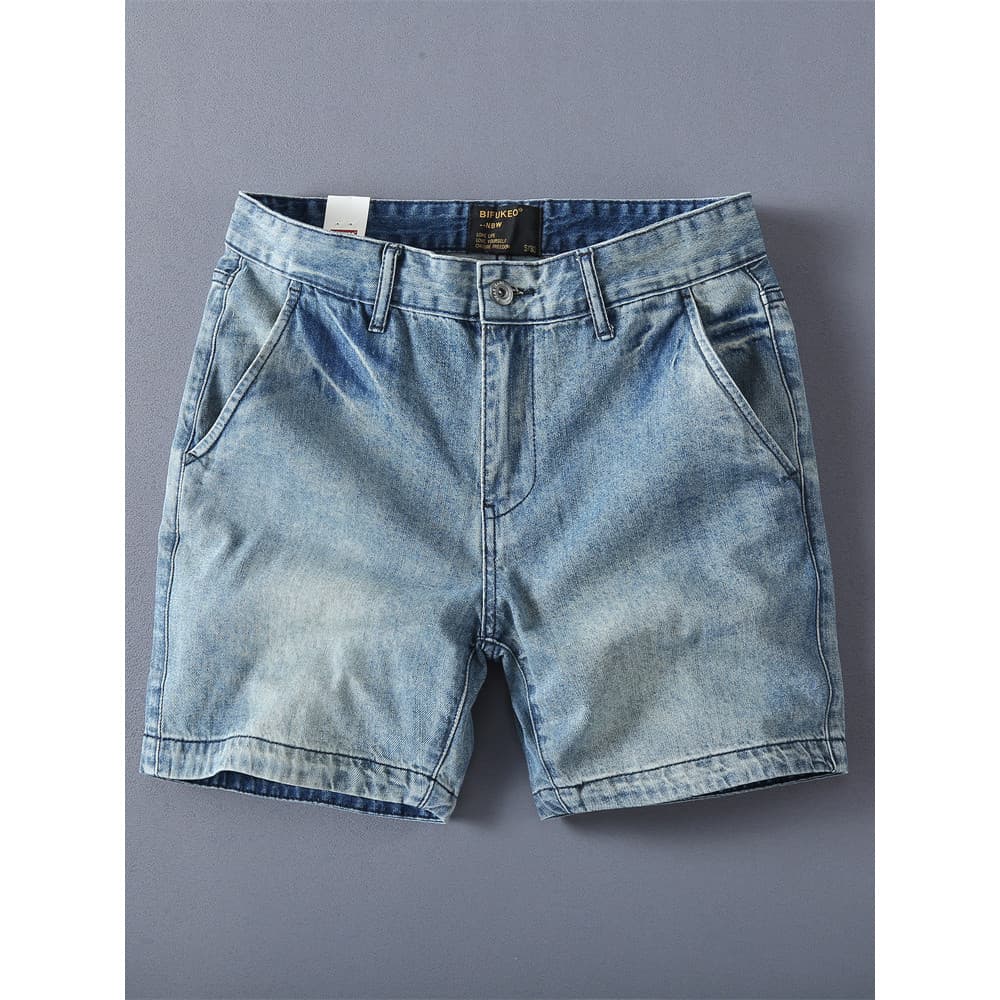 Americano Retro lavado angustiado algodão puro três pontos Denim Shorts verão Street Wear fino-ajuste em linha reta Casu