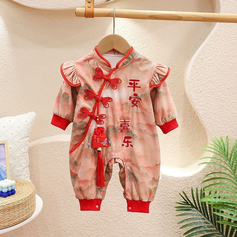 Macacão de bebê primavera outono inverno estilo recém-nascido algodão fino bebê menina estilo nacional estilo ocidental