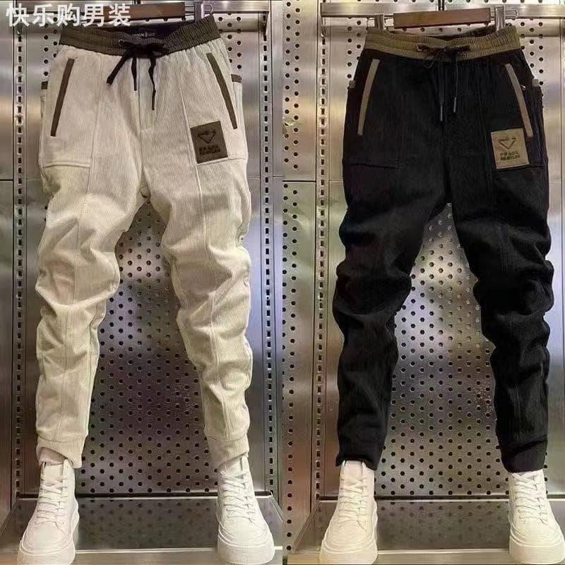 Outono inverno veludo masculino na moda solto All-Match calças casuais Street Wear ins Harem calças influenciador listra
