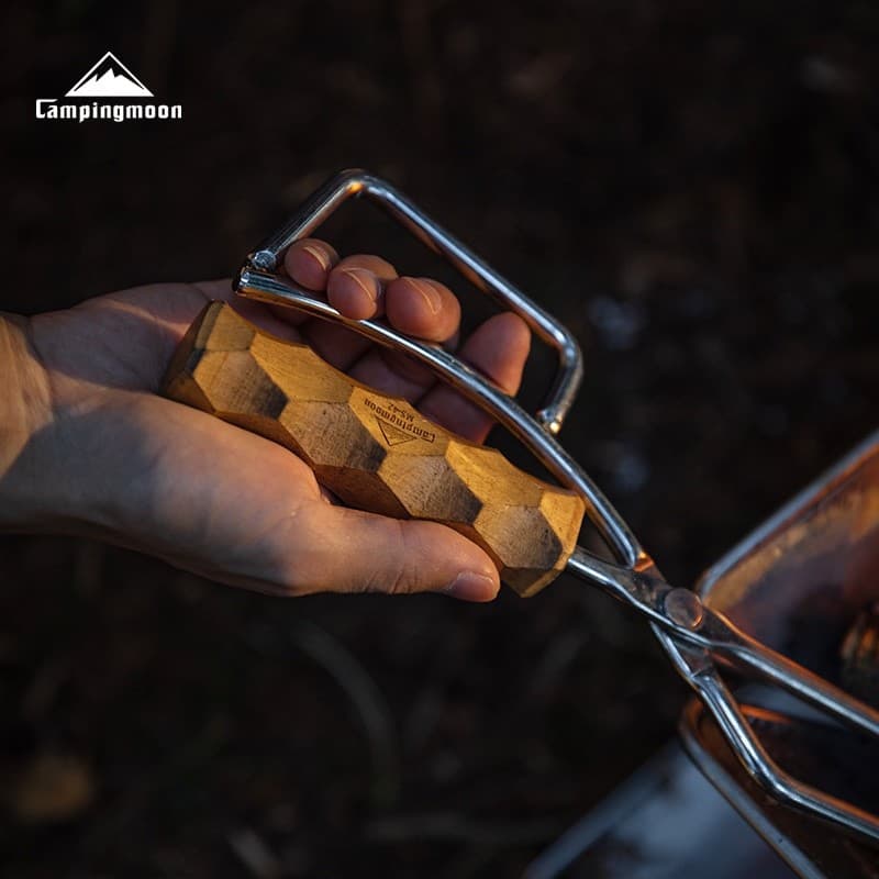 CAMPINGMOON Coman Acampamento Ao Ar Livre Churrasco Alicate de Fogo de Aço Inoxidável Cabo de Madeira Maciça Clipe de Le