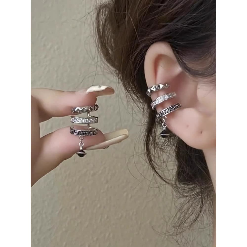 brinco feminino brinco de pressão Prata Retro estilo de Metal orelha osso clipe nicho único temperamento clipe de orelh