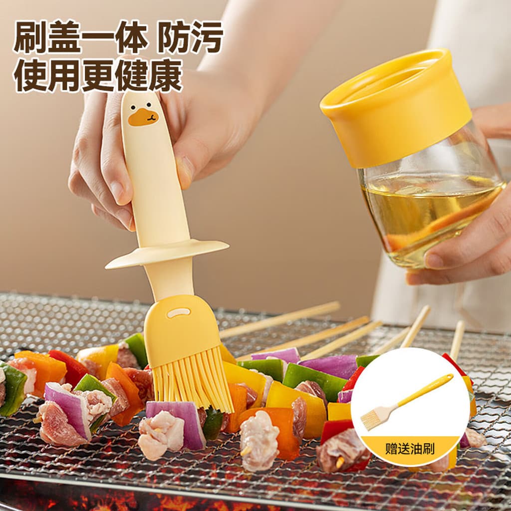 Pincel Mágico para Óleo de Cozinha, Pincel para Óleo de Panquecas, Pote de Óleo, Pincel de Óleo Integrado, Resistente a