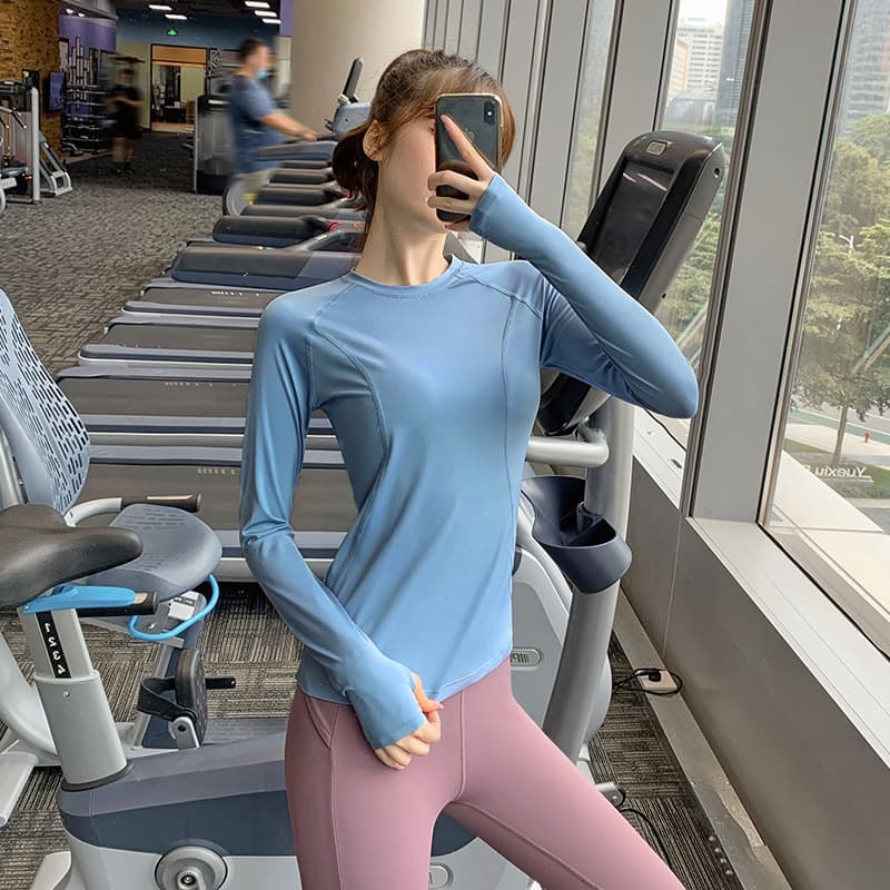 Original curto Yoga topo de manga comprida transpiração feminina estiramento correndo roupas de Fitness verão novo estil