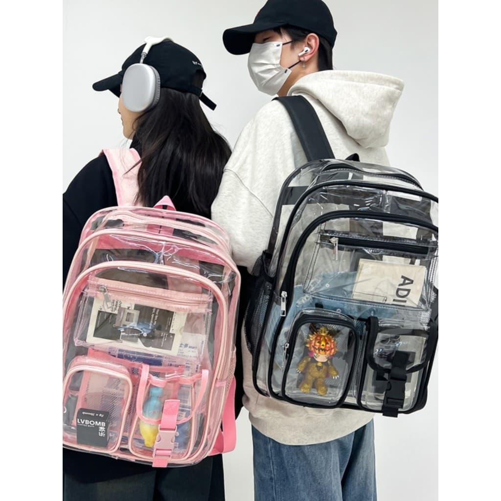 Influenciador mochila transparente PVC mochila feminina 2024 novo estilo grande capacidade à prova dwaterproof água gelé