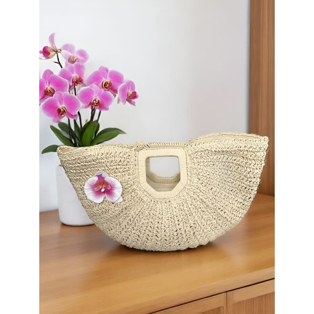 Saco de praia estilo férias à beira-mar francês Retro palha tecido grande saco feminino portátil grande capacidade Casua